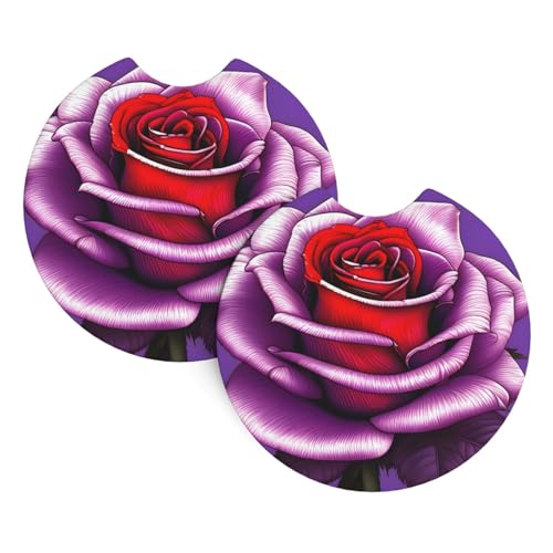 Auto-Untersetzer, 2 Stück, WHJSSF Fuchsia, Rosen-Druck, strapazierfähiges Chloropren-Kautschuk, wasserdicht, schnell trocknend, geruchlose Becherhalter-Protektoren von WHJSSF