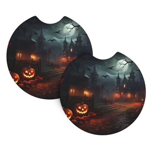 Auto-Untersetzer, 2 Stück, WHJSSF Halloween, Horror-Druck, strapazierfähiges Chloropren-Kautschuk, wasserdicht, schnell trocknend, geruchloser Getränkehalter-Schutz Auto-Untersetzer, 2 Stück, WHJSSF Halloween, Horror-Druck, strapazierfähiges Chloropren-Kautschuk, wasserdicht, schnell trocknend, geruchloser Getränkehalter-Schutz von WHJSSF