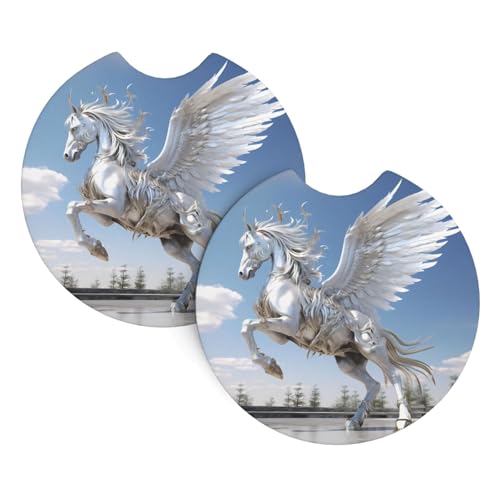 Auto-Untersetzer, 2 Stück, WHJSSF Pegasus-Druck, strapazierfähiges Chloropren-Kautschuk, wasserdicht, schnell trocknend, geruchloser Becherhalter-Schutz von WHJSSF