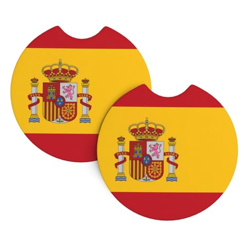 Auto-Untersetzer, 2 Stück, WHJSSF Spanische Flagge, bedruckt, strapazierfähiges Chloropren-Kautschuk, wasserdicht, schnell trocknend, geruchlose Becherhalter-Protektoren von WHJSSF