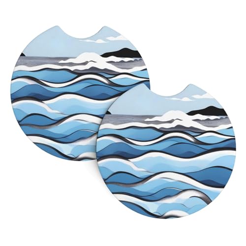 Auto-Untersetzer, 2 Stück, WHJSSF Waves Lapping At the Rocks, langlebig, Chloropren-Gummi, wasserdicht, schnell trocknend, geruchloser Getränkehalter-Schutz von WHJSSF
