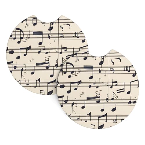 Auto-Untersetzer, 2 Stück, WHJSSF mit Musiknoten-Druckdruck, strapazierfähiges Chloropren-Kautschuk, wasserdicht, schnell trocknend, geruchloser Getränkehalter-Schutz von WHJSSF