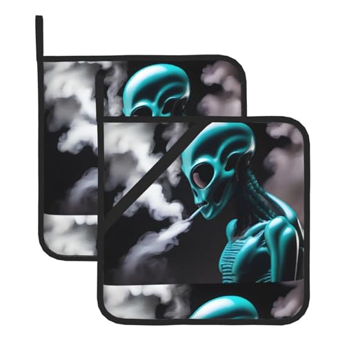 WHJSSF Alien Smoke Prints Quadratische isolierte Topfmatte, 2-teilig, dick, langlebig, für Wärmeisolierung für Mikrowelle, Backofen und Grillen im Freien von WHJSSF