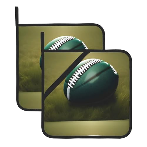WHJSSF American Football Ball On Grass Sports Prints Quadratische isolierte Topfmatte 2-teilig dick langlebig für Wärmeisolierung für Mikrowelle, Backofen und Grillen im Freien von WHJSSF