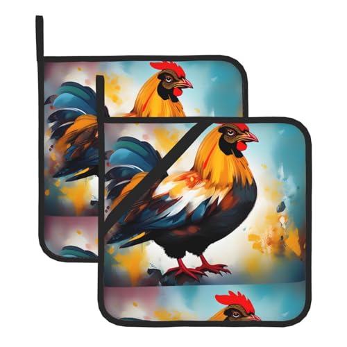 WHJSSF Animal Art Hühnermalerei-Drucke, quadratisch, isoliert, 2-teilig, dick, langlebig, für Wärmedämmung, für Mikrowelle, Backofen und Grillen im Freien von WHJSSF