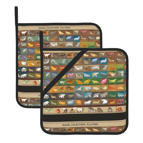 WHJSSF Animal Collection Chart Prints Quadratische isolierte Topfmatte, 2-teilig, dick, langlebig, für Wärmeisolierung für Mikrowelle, Backofen und Grillen im Freien von WHJSSF