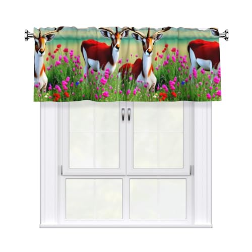 WHJSSF Antilopen- und Blumendruck-Vorhang mit kurzer Stange, 137,2 x 45,7 cm, für Küche, Bad, Waschküche und Studio-Fenster, mit Lichtfilterung WHJSSF Antilopen- und Blumendruck-Vorhang mit kurzer Stange, 137,2 x 45,7 cm, für Küche, Bad, Waschküche und Studio-Fenster, mit Lichtfilterung von WHJSSF