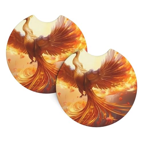 WHJSSF Auto-Untersetzer, schöner Phoenix-Druck, strapazierfähiges Chloropren-Kautschuk, wasserdicht, schnell trocknend, geruchlos, Becherhalter-Protektoren, 2 Stück von WHJSSF