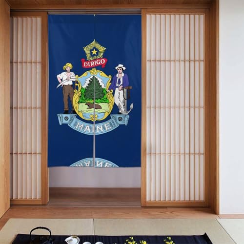 WHJSSF Bedruckter Türvorhang mit Flagge von Maine, Trennwand, Privatsphäre, geeignet für Küche, Bad, Zimmer, 86,4 x 142,2 cm von WHJSSF