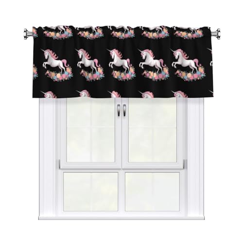 WHJSSF Blumen-Vorhang mit Einhorn-Druck, mit kurzer Stange, 137,2 x 45,7 cm, für Küche, Bad, Waschküche und Studio-Fenster, mit Lichtfilterung WHJSSF Blumen-Vorhang mit Einhorn-Druck, mit kurzer Stange, 137,2 x 45,7 cm, für Küche, Bad, Waschküche und Studio-Fenster, mit Lichtfilterung von WHJSSF