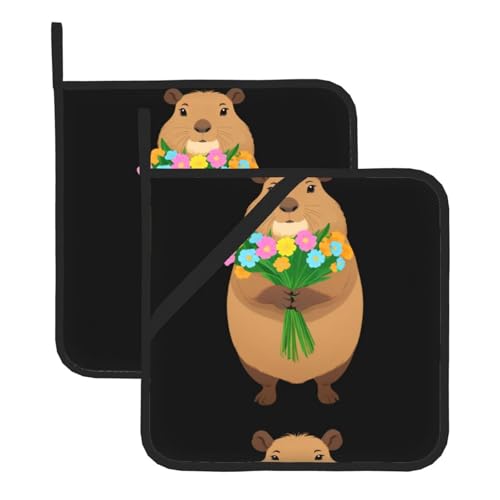 WHJSSF Capybara Quadratische isolierte Topfmatte, 2-teilig, dick, langlebig, für Wärmeisolierung, für Mikrowelle, Backofen und Grillen im Freien von WHJSSF