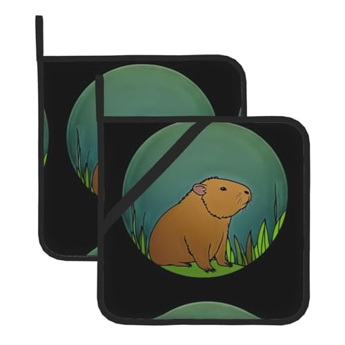 WHJSSF Capybara in the mirror Prints Quadratische isolierte Topfmatte, 2-teilig, dick, langlebig, für Wärmeisolierung für Mikrowelle, Backofen und Grillen im Freien von WHJSSF