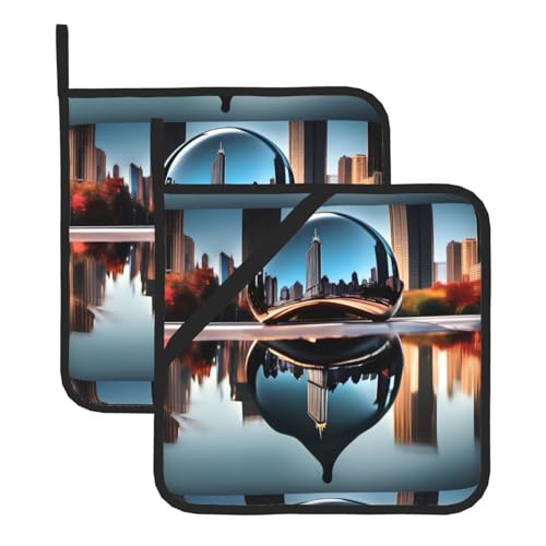 WHJSSF Chicago Reflected Prints Quadratische Isolier-Topfmatte, 2 Stück, dick und langlebig, mit Umhängeband, für Mikrowelle, Backofen, Grillen im Freien WHJSSF Chicago Reflected Prints Quadratische Isolier-Topfmatte, 2 Stück, dick und langlebig, mit Umhängeband, für Mikrowelle, Backofen, Grillen im Freien von WHJSSF