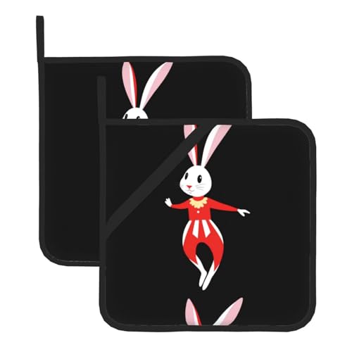WHJSSF Circus Performing Bunny Prints Quadratische isolierte Topfmatte, 2-teilig, dick, langlebig, für Wärmeisolierung für Mikrowelle, Backofen und Grillen im Freien von WHJSSF