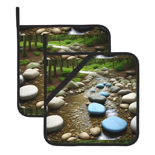 WHJSSF Creek Stones Prints Quadratische Isolier-Topfmatte, 2 Stück, dick und langlebig, mit Umhängeband, für Mikrowelle, Backofen, Grillen im Freien WHJSSF Creek Stones Prints Quadratische Isolier-Topfmatte, 2 Stück, dick und langlebig, mit Umhängeband, für Mikrowelle, Backofen, Grillen im Freien von WHJSSF