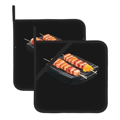WHJSSF Duftende Grill-Drucke, quadratisch, isoliert, Topfmatte, 2-teilig, dick, langlebig, für Wärmeisolierung für Mikrowelle, Backofen und Grillen im Freien von WHJSSF