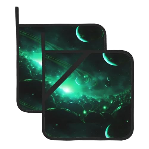 WHJSSF Galaxy Green Prints Quadratische isolierte Topfmatte, 2-teilig, dick, langlebig, für Wärmeisolierung für Mikrowelle, Backofen und Grillen im Freien WHJSSF Galaxy Green Prints Quadratische isolierte Topfmatte, 2-teilig, dick, langlebig, für Wärmeisolierung für Mikrowelle, Backofen und Grillen im Freien von WHJSSF