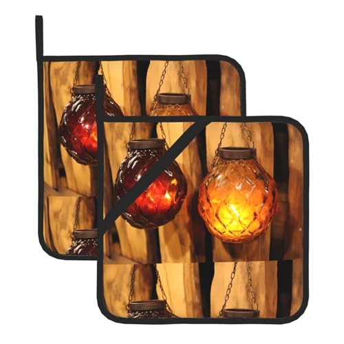 WHJSSF Glas-Kronleuchter-Drucke, quadratisch, isoliert, Topfmatte, 2-teilig, dick, langlebig, für Wärmedämmung, für Mikrowelle, Backofen und Grillen im Freien von WHJSSF