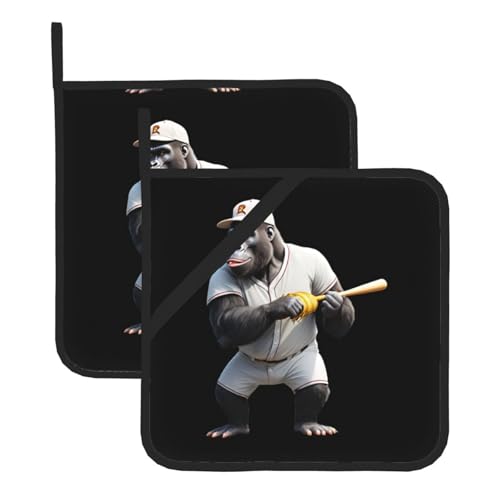 WHJSSF Gorilla Playing Baseball Prints Quadratische Isolations-Topfmatte, 2 Stück, dick und langlebig, mit Umhängeband, für Mikrowelle, Backofen, Grillen im Freien WHJSSF Gorilla Playing Baseball Prints Quadratische Isolations-Topfmatte, 2 Stück, dick und langlebig, mit Umhängeband, für Mikrowelle, Backofen, Grillen im Freien von WHJSSF