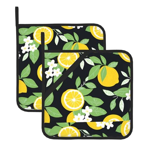 WHJSSF Green Leaf Lemon Prints Quadratische isolierte Topfmatte, 2-teilig, dick, langlebig, für Wärmeisolierung für Mikrowelle, Backofen und Grillen im Freien WHJSSF Green Leaf Lemon Prints Quadratische isolierte Topfmatte, 2-teilig, dick, langlebig, für Wärmeisolierung für Mikrowelle, Backofen und Grillen im Freien von WHJSSF