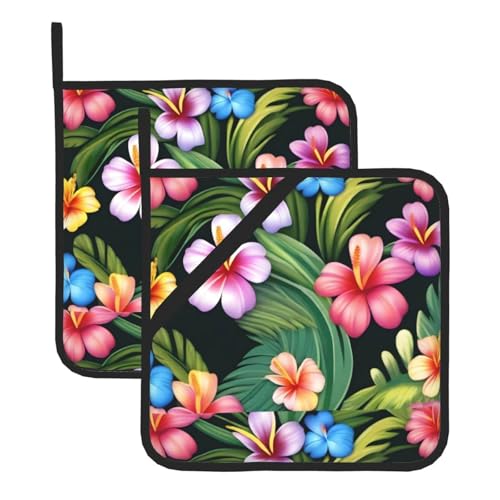 WHJSSF Green Leaf Nature Prints Quadratische isolierte Topfmatte, 2-teilig, dick, langlebig, für Wärmeisolierung für Mikrowelle, Backofen und Grillen im Freien von WHJSSF