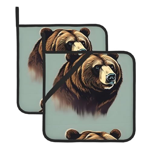 WHJSSF Grizzly Bear Prints Quadratische isolierte Topfmatte, 2-teilig, dick, langlebig, für Wärmeisolierung für Mikrowelle, Backofen und Grillen im Freien WHJSSF Grizzly Bear Prints Quadratische isolierte Topfmatte, 2-teilig, dick, langlebig, für Wärmeisolierung für Mikrowelle, Backofen und Grillen im Freien von WHJSSF