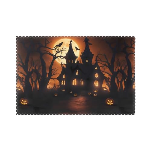 WHJSSF Gruselige Halloween-Druck-Tischsets für den Esstisch, 6er-Set für Hotels, Häuser und Bankette als dekorative Tischdekoration, schön und langlebig WHJSSF Gruselige Halloween-Druck-Tischsets für den Esstisch, 6er-Set für Hotels, Häuser und Bankette als dekorative Tischdekoration, schön und langlebig von WHJSSF