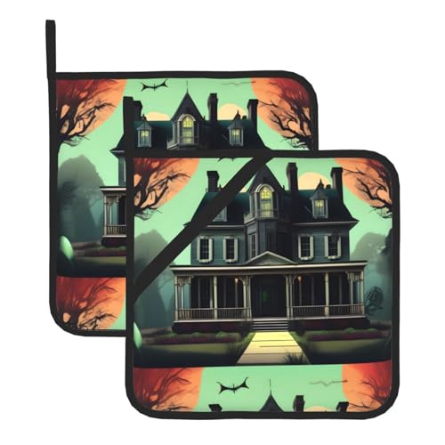 WHJSSF Haunted Mansion Prints Quadratische isolierte Topfmatte, 2-teilig, dick, langlebig, für Wärmeisolierung für Mikrowelle, Backofen und Grillen im Freien WHJSSF Haunted Mansion Prints Quadratische isolierte Topfmatte, 2-teilig, dick, langlebig, für Wärmeisolierung für Mikrowelle, Backofen und Grillen im Freien von WHJSSF