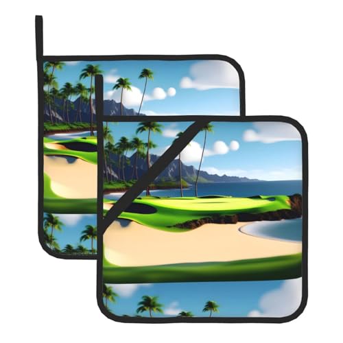 WHJSSF Hawaii Beach Golfplatz-Drucke, quadratisch, isoliert, Topfmatte, 2-teilig, dick, langlebig, für Wärmeisolierung für Mikrowelle, Backofen und Grillen im Freien WHJSSF Hawaii Beach Golfplatz-Drucke, quadratisch, isoliert, Topfmatte, 2-teilig, dick, langlebig, für Wärmeisolierung für Mikrowelle, Backofen und Grillen im Freien von WHJSSF