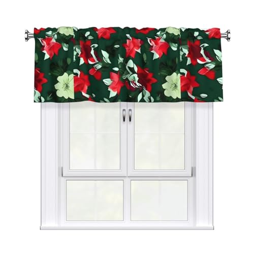 WHJSSF Hunter Green Floral Petals Pattern Printing Curtain with short pole, 137.2x45.7 cm for kitchen, bathroom, laundry room, and studio windows, featuring a light filtering WHJSSF Hunter Green Floral Petals Pattern Printing Curtain with short pole, 137.2x45.7 cm for kitchen, bathroom, laundry room, and studio windows, featuring a light filtering von WHJSSF