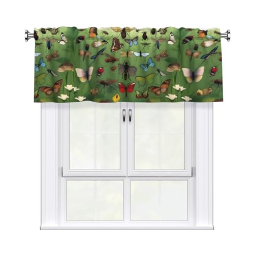 WHJSSF Insect Kingdom Bedruckter Vorhang mit kurzer Stange, 137,2 x 45,7 cm, für Küche, Bad, Waschküche und Studiofenster, mit Lichtfilterung von WHJSSF