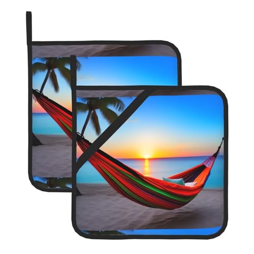 WHJSSF Kokosnuss-Strand-Sonnenuntergang-Hängematte, bedruckt, quadratisch, isoliert, Topfmatte, 2 Stück, dick und langlebig, mit Umhängeband, für Mikrowelle, Backofen, Grillen im Freien WHJSSF Kokosnuss-Strand-Sonnenuntergang-Hängematte, bedruckt, quadratisch, isoliert, Topfmatte, 2 Stück, dick und langlebig, mit Umhängeband, für Mikrowelle, Backofen, Grillen im Freien von WHJSSF