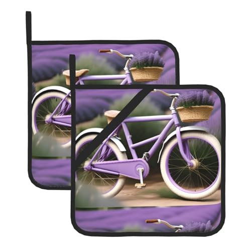 WHJSSF Lavender Field Bike Prints Quadratische isolierte Topfmatte, 2-teilig, dick, langlebig, für Wärmeisolierung für Mikrowelle, Backofen und Grillen im Freien WHJSSF Lavender Field Bike Prints Quadratische isolierte Topfmatte, 2-teilig, dick, langlebig, für Wärmeisolierung für Mikrowelle, Backofen und Grillen im Freien von WHJSSF