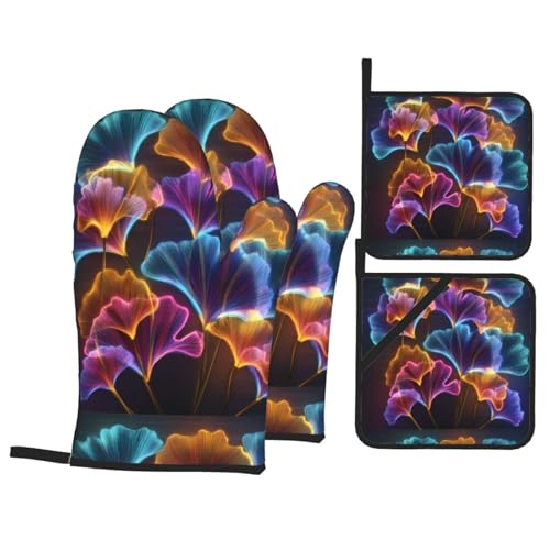 WHJSSF Neon Ginkgo Leaf Prints Küche Backen 4-teiliges Set beinhaltet 2 isolierte Handschuhe und 2 Topfdeckel-Pads mit Taschen, verbrühungsschutz und wärmeisolierend WHJSSF Neon Ginkgo Leaf Prints Küche Backen 4-teiliges Set beinhaltet 2 isolierte Handschuhe und 2 Topfdeckel-Pads mit Taschen, verbrühungsschutz und wärmeisolierend von WHJSSF