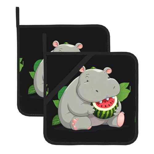 WHJSSF Nilpferd essende Wassermelonen-Drucke, quadratisch, isoliert, Topfmatte, 2 Stück, dick und langlebig, mit Umhängeband, für Mikrowelle, Backofen, Grillen im Freien WHJSSF Nilpferd essende Wassermelonen-Drucke, quadratisch, isoliert, Topfmatte, 2 Stück, dick und langlebig, mit Umhängeband, für Mikrowelle, Backofen, Grillen im Freien von WHJSSF