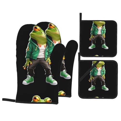 WHJSSF Ofenhandschuhe und Topflappen, Frosch auf Lotuskapsel, 4 Stück, für Ofen, Mikrowelle und Grillen im Freien WHJSSF Ofenhandschuhe und Topflappen, Frosch auf Lotuskapsel, 4 Stück, für Ofen, Mikrowelle und Grillen im Freien von WHJSSF