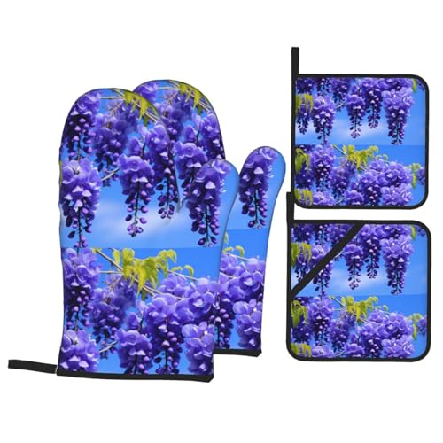 WHJSSF Ofenhandschuhe und Topflappen, Motiv: violette Taglilie, 4 Stück, für Ofen, Mikrowelle und Grillen im Freien WHJSSF Ofenhandschuhe und Topflappen, Motiv: violette Taglilie, 4 Stück, für Ofen, Mikrowelle und Grillen im Freien von WHJSSF