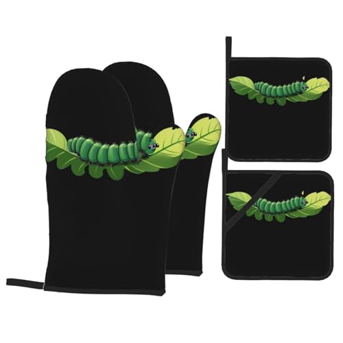 WHJSSF Ofenhandschuhe und Topflappen, Raupe auf grünem Blatt, 4 Stück, für Ofen, Mikrowelle und Grillen im Freien WHJSSF Ofenhandschuhe und Topflappen, Raupe auf grünem Blatt, 4 Stück, für Ofen, Mikrowelle und Grillen im Freien von WHJSSF
