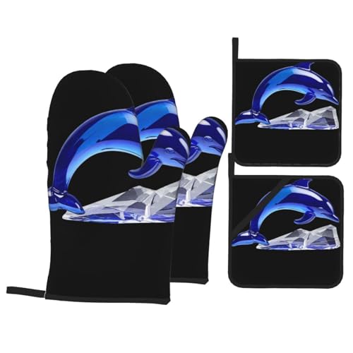 WHJSSF Ofenhandschuhe und Topflappen aus Glas mit Delfin-Druck, 4 Stück, für Ofen, Mikrowelle und Grillen im Freien WHJSSF Ofenhandschuhe und Topflappen aus Glas mit Delfin-Druck, 4 Stück, für Ofen, Mikrowelle und Grillen im Freien von WHJSSF