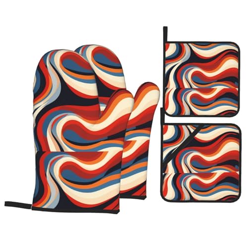 WHJSSF Ofenhandschuhe und Topflappen im Retro-Stil, fließende Muster, 4 Stück, für Ofen, Mikrowelle und Grillen im Freien WHJSSF Ofenhandschuhe und Topflappen im Retro-Stil, fließende Muster, 4 Stück, für Ofen, Mikrowelle und Grillen im Freien von WHJSSF