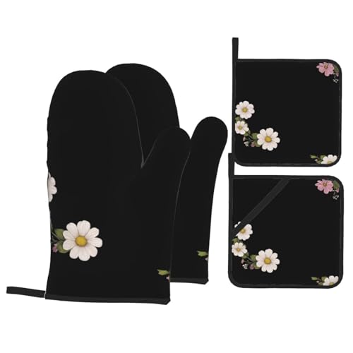 WHJSSF Ofenhandschuhe und Topflappen mit Blumen vor dem Hintergrund, 4 Stück, für Ofen, Mikrowelle und Grillen im Freien WHJSSF Ofenhandschuhe und Topflappen mit Blumen vor dem Hintergrund, 4 Stück, für Ofen, Mikrowelle und Grillen im Freien von WHJSSF