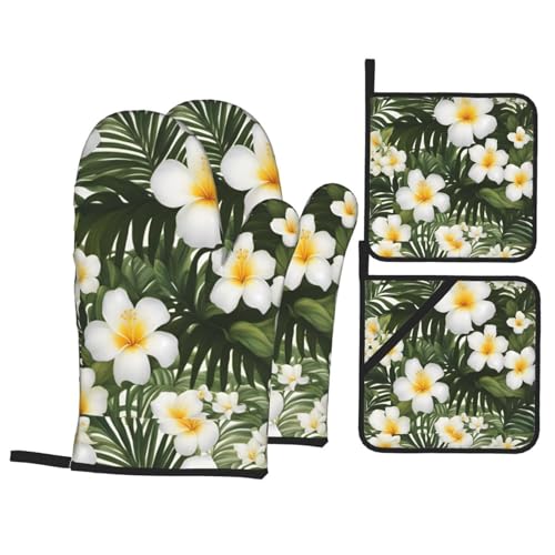 WHJSSF Ofenhandschuhe und Topflappen mit Hawaii-Blumendruck, 4 Stück, für Ofen, Mikrowelle und Grillen im Freien WHJSSF Ofenhandschuhe und Topflappen mit Hawaii-Blumendruck, 4 Stück, für Ofen, Mikrowelle und Grillen im Freien von WHJSSF