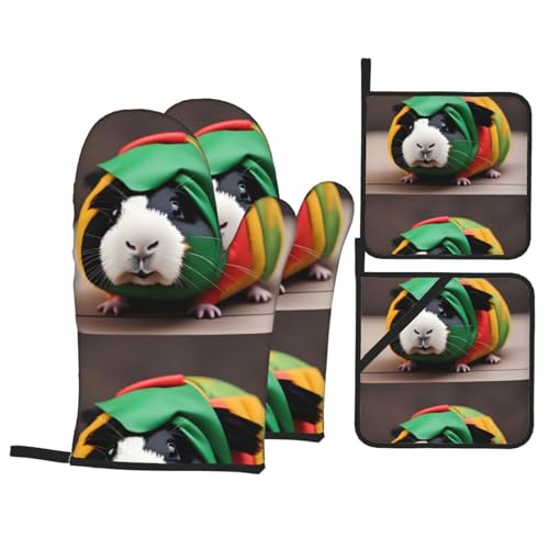 WHJSSF Ofenhandschuhe und Topflappen mit Meerschweinchen-Aufdruck, 4 Stück, für Ofen, Mikrowelle und Grillen im Freien WHJSSF Ofenhandschuhe und Topflappen mit Meerschweinchen-Aufdruck, 4 Stück, für Ofen, Mikrowelle und Grillen im Freien von WHJSSF