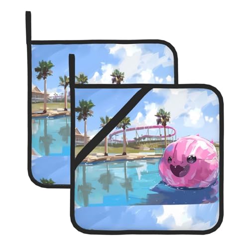 WHJSSF Pool Fun Ball Prints Quadratische isolierte Topfmatte 2-teilig dick langlebig für Wärmeisolierung für Mikrowelle, Backofen und Grillen im Freien von WHJSSF