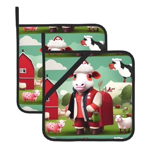 WHJSSF Quadratische Isolier-Topfmatte mit Bauernhoftiermotiven, 2 Stück, dick und langlebig, mit Umhängeband, für Mikrowelle, Backofen, Grillen im Freien WHJSSF Quadratische Isolier-Topfmatte mit Bauernhoftiermotiven, 2 Stück, dick und langlebig, mit Umhängeband, für Mikrowelle, Backofen, Grillen im Freien von WHJSSF