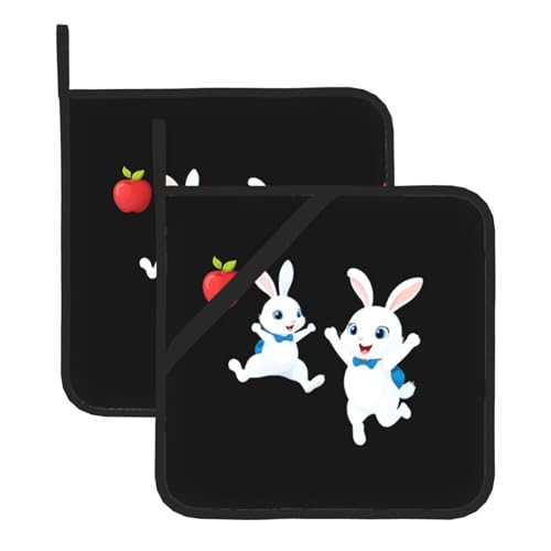 WHJSSF Quadratische Isoliermatte mit Aufschrift "Happy Little White Rabbit Prints", 2 Stück, dick und langlebig, mit Umhängeband, für Mikrowelle, Backofen, Grillen im Freien WHJSSF Quadratische Isoliermatte mit Aufschrift "Happy Little White Rabbit Prints", 2 Stück, dick und langlebig, mit Umhängeband, für Mikrowelle, Backofen, Grillen im Freien von WHJSSF