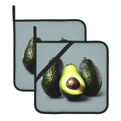 WHJSSF Quadratische Isoliermatte mit Avocado-Fruchtdruck, 2 Stück, dick und langlebig, mit Umhängeband, für Mikrowelle, Backofen, Grillen im Freien von WHJSSF