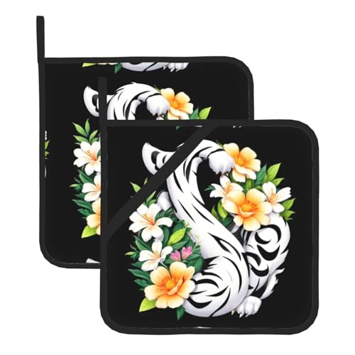 WHJSSF Quadratische Isoliermatte mit Graffiti-Blumen, weißer Tiger, 2 Stück, dick und langlebig, mit Umhängeband, für Mikrowelle, Backofen, Grillen im Freien WHJSSF Quadratische Isoliermatte mit Graffiti-Blumen, weißer Tiger, 2 Stück, dick und langlebig, mit Umhängeband, für Mikrowelle, Backofen, Grillen im Freien von WHJSSF