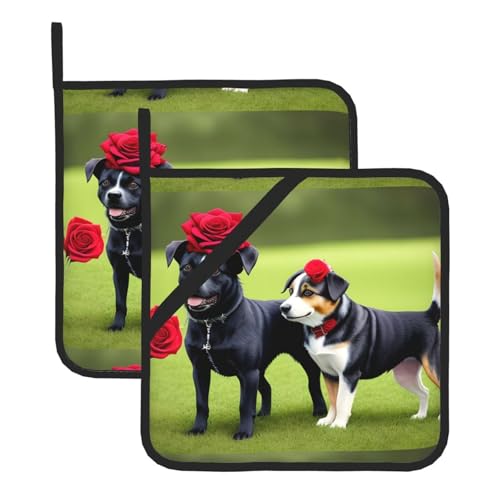 WHJSSF Quadratische Isoliermatte mit Hunde- und Rosen-Aufdruck, 2 Stück, dick und langlebig, mit Umhängeband, für Mikrowelle, Backofen, Grillen im Freien WHJSSF Quadratische Isoliermatte mit Hunde- und Rosen-Aufdruck, 2 Stück, dick und langlebig, mit Umhängeband, für Mikrowelle, Backofen, Grillen im Freien von WHJSSF