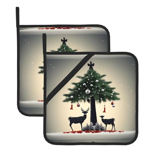 WHJSSF Quadratische Isoliermatte mit Kuh-Hirschbaum, 2 Stück, dick und langlebig, mit Umhängeband, für Mikrowelle, Backofen, Grillen im Freien von WHJSSF